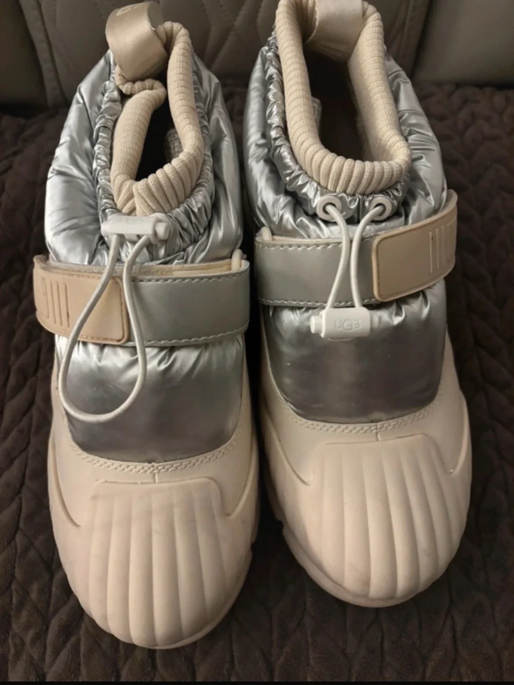 UGG Kids Silver and Cream Waterproof Winter Boots